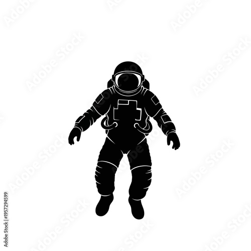 Silhouette of an Astronaut Floating in Space on a White Background.