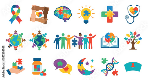 Illustrations representing mental health diversity and neurological conditions