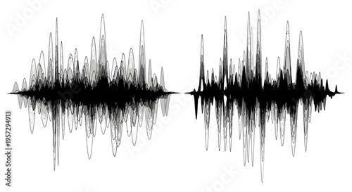 Abstract waveform visualization resembling sound waves on a white background