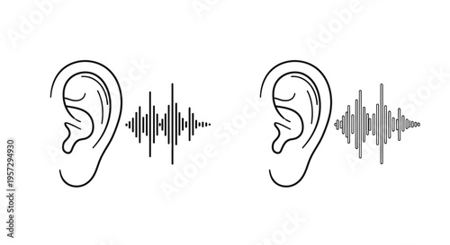 Line art illustration depicting human ears with corresponding sound waves