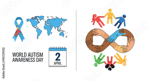 World autism awareness day illustration with global connections and inclusivity