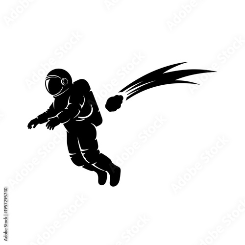 Silhouette of Astronaut Floating in Space with Meteor.