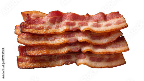Foto Appetizing pile of crispy fried bacon rashers, perfectly cooked and stacked for