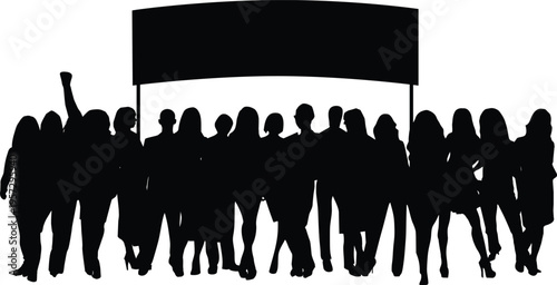 Silhouette crowd holding banner graphic demonstration, protest, and unity, protest icon, people icon, group icon
