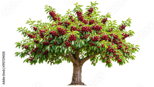 Konstfotografi Fully ripened cherry tree brimming with juicy red fruit and lush green leaves, s