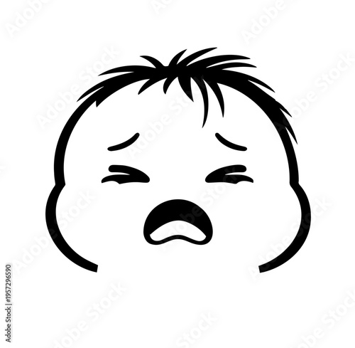 Crying Baby Face with Tears, Simple Cute Illustration, Emotional Expression Icon