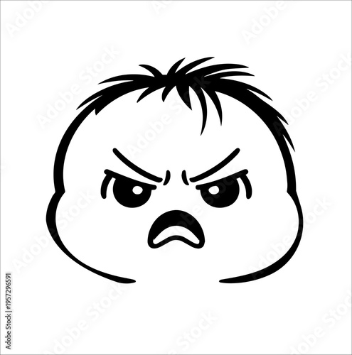 Angry baby face icon crying and shouting simple line illustration