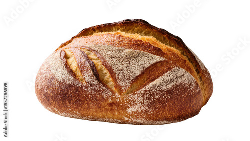 Tableau sur toile Delicious golden brown artisan sourdough bread loaf, freshly baked and dusted wi