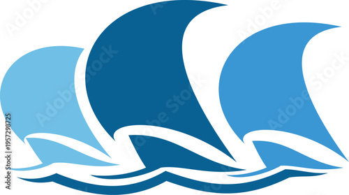 Sail yachting sport icon of yacht boats on waves for sea nautical club, vector badge. Yachting sport icon of yachts or sailboats regatta sailing on ocean waves, blue silhouette symbol for marine club