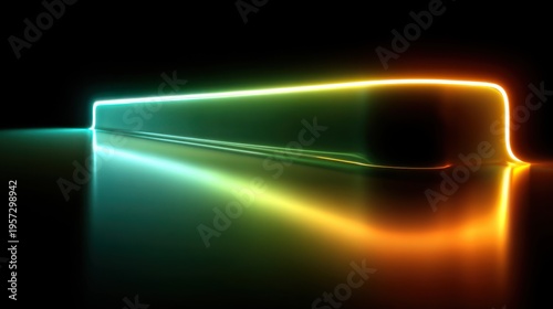 Abstract Neon Light Sculpture with Green to Orange Gradient on Dark Surface blue bright