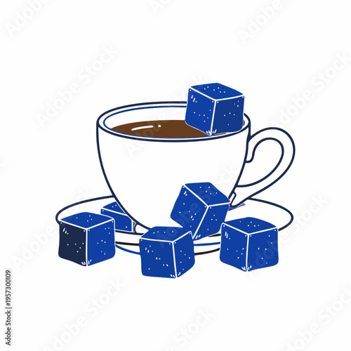 Cup of coffee with sugar cubes on a saucer, a perfect morning beverage and a sweet treat