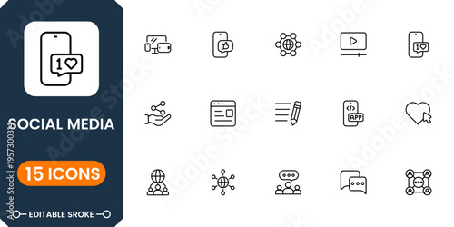 Social media icon collection with chat, messaging, like, share and networking symbols modern minimal vector design for apps and UI