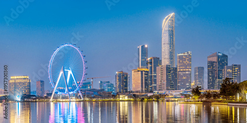 Photos Night view of the Ferris wheel over Jinji Lake and the city skyline in Suzhou, J