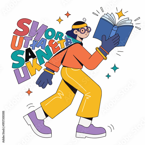 Celebrating the Joy of Reading and Learning with a Character Holding an Open Book