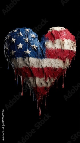 Heart Shaped Sculpture Covered in Dripping American Flag Paint patriotism love
