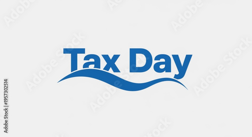 A blue vector graphic illustration of the words Tax Day with a wavy line underneath