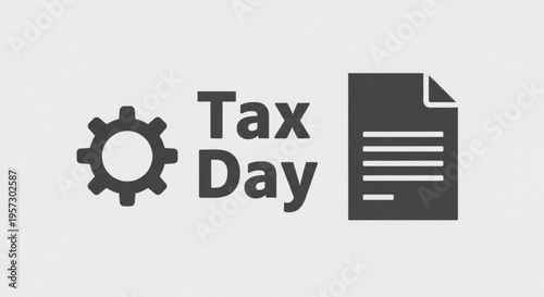 A minimalist vector graphic illustrating Tax Day with a gear and document icon