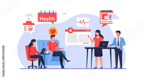 Teamwork in healthcare, collaboration for patient well-being, health services, medical check-up, and health insurance concept