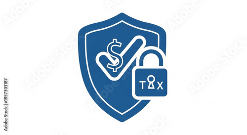 A blue shield icon with a checkmark and padlock representing financial security and tax protection