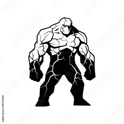 Stylized Illustration of a Muscular Stone-Like Creature with Cracks.