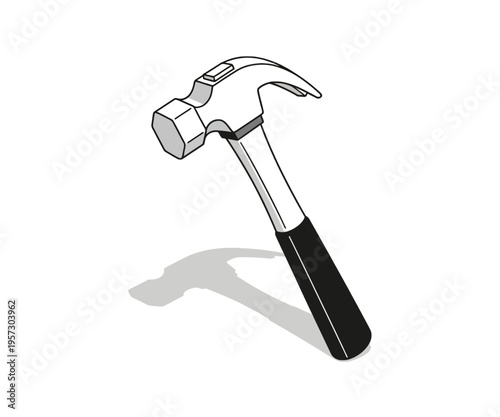 A black and white line art illustration of a claw hammer with a black handle, casting a shadow on a white background.