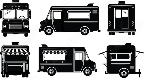 Food truck different views, front, side, back, with awning, for sale, mobile kitchen, street food