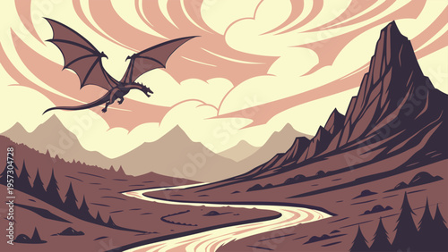 Fantasy Landscape and Mythical Adventure World Illustration