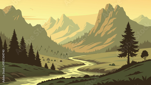 Fantasy Landscape and Mythical Adventure World Illustration