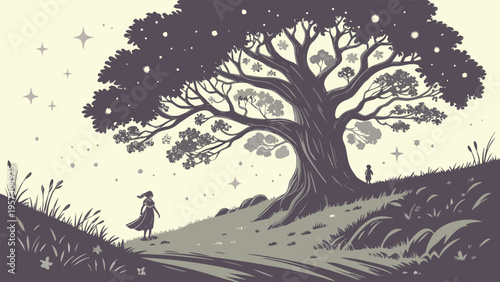 Fantasy Landscape and Mythical Adventure World Illustration