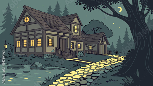 Fantasy Landscape and Mythical Adventure World Illustration