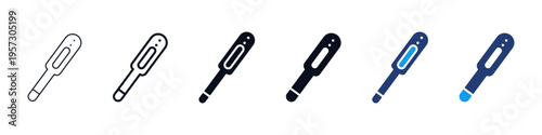 Medical thermometer icon set. Digital fever measurement tool for healthcare diagnostics and clinical temperature signs. web vector icons