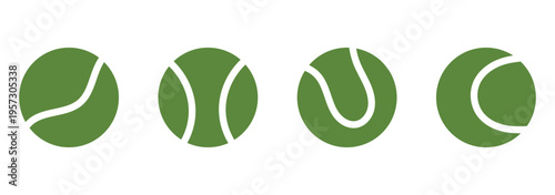 Tennis ball icon set in flat and textured style. Sports balls icon set