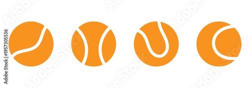 Tennis ball icon set in flat and textured style. Sports balls icon set