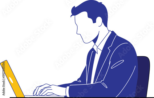 Businessman working on laptop computer in office setting