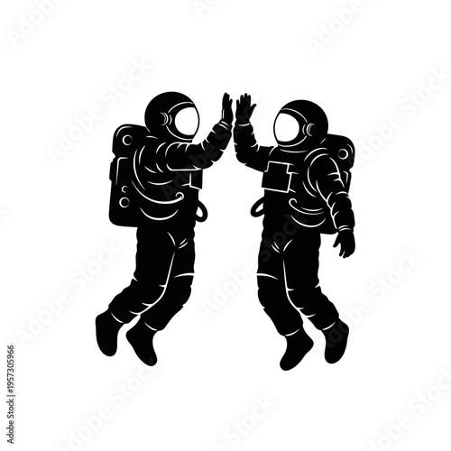 Two Astronauts Giving a High Five in Zero Gravity.