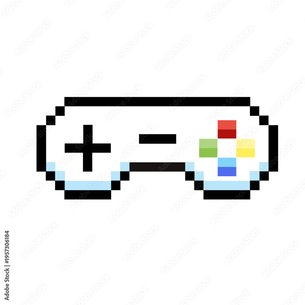 Obraz premium Pixelated retro style video game controller illustration, an iconic symbol of digital entertainment and gaming culture for enthusiasts, evoking nostalgic fun