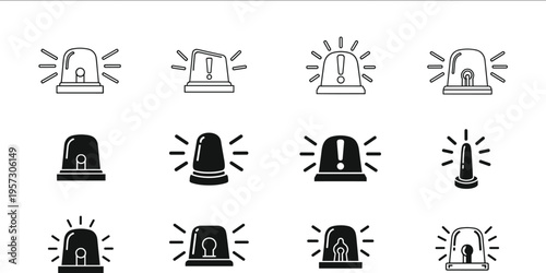 Emergency siren icons set with various alarm light designs for security police and medical vehicles