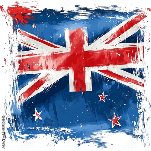 Grunge New Zealand Flag With Red White Blue Splatter And Stars distressed splattered