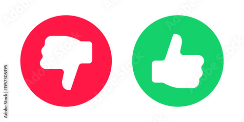 Like and dislike icon set. Thumbs up and thumbs down buttons in red and green circles for user feedback, social media ratings, and voting signs. web vector icons