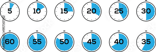 Set of stopwatch icons with different time intervals isolated on white background
