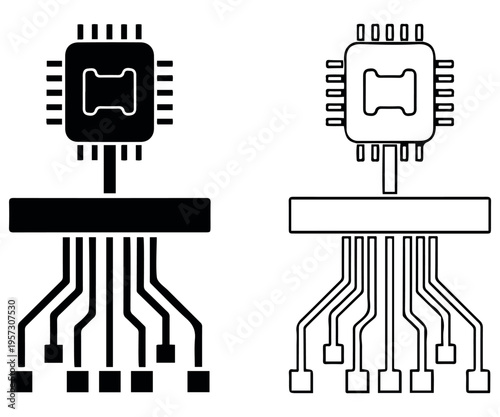 Print Processor Icon Set Micro Chip Processor Stock Vector 