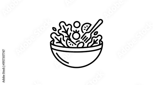 Minimalist Black and White Salad Bowl Icon