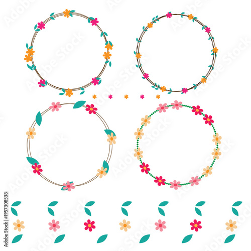 Set of floral circle patterns