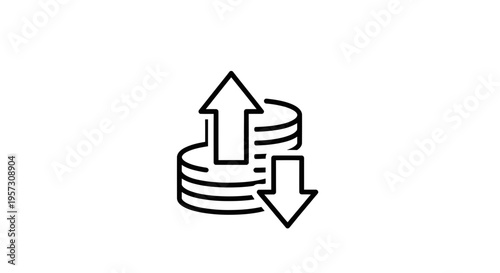Coin Stack with Up and Down Arrows Icon: Financial Growth and Decline Concept