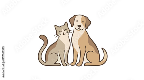Adorable cartoon illustration of a friendly cat and dog sitting together, symbolizing pet friendship, animal care, and veterinary services