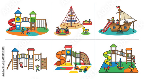 Colorful illustrations depicting various elements of a children s playground