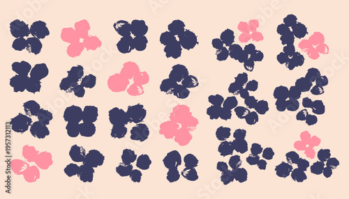 Tiny hand-painted floral elements in navy, coral and cream. A versatile illustration set for fashion, packaging and feminine design