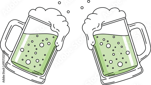 beer, cheers, mugs, drink, alcohol, celebration, toast, beverage, foam, pub, party, refreshment, glass, lager, social, clinking, illustration, festive, bar, concept