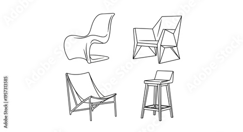 Stylish Collection of Modern and Contemporary Chair and Stool Designs Conceptual Furniture Art in Detailed Vector Line Art for Interior Projects and Decor