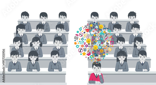 Unleashing Digital Creativity A Visionary Student's Mind Explodes with Innovative Concepts and Vibrant Ideas, Standing Out from the Crowd in a Modern Learning Environment